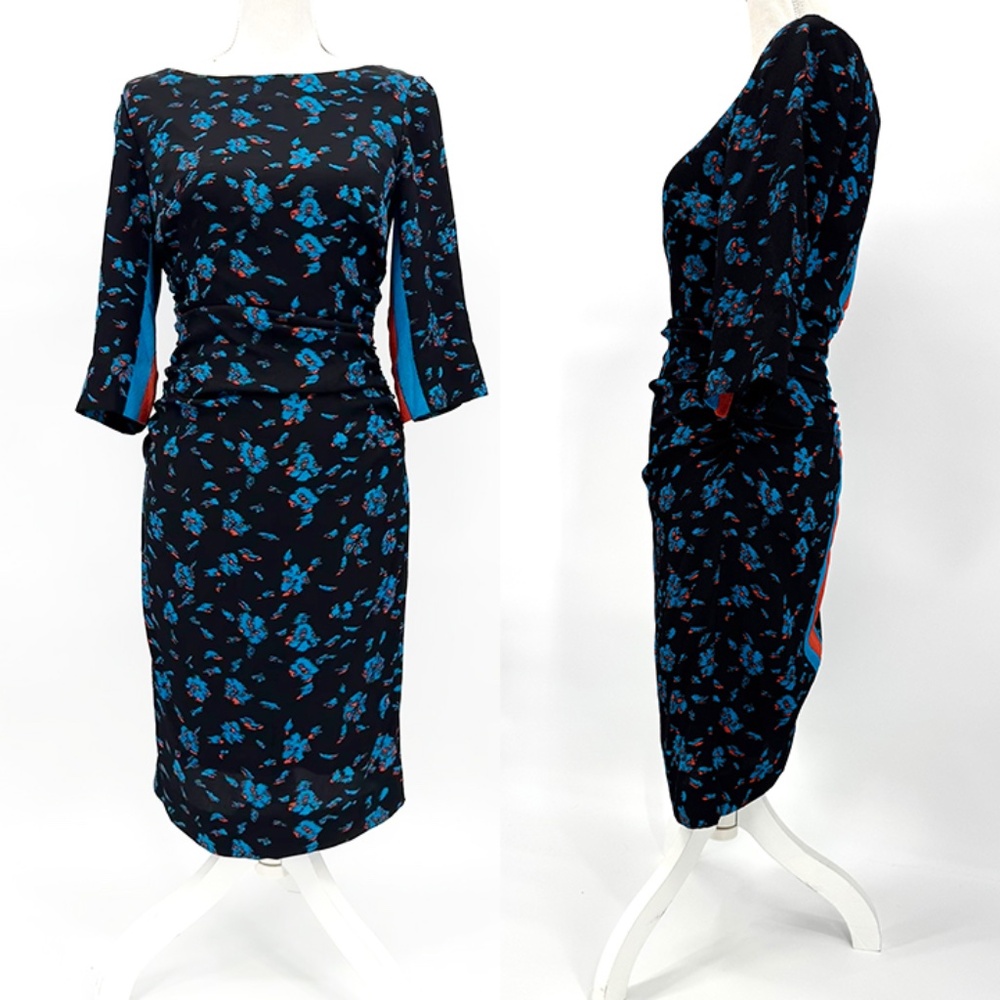 Tracy Reese Posey Silk Crepe Boatneck Bodycon Midi Dress - Picture 2 of 10